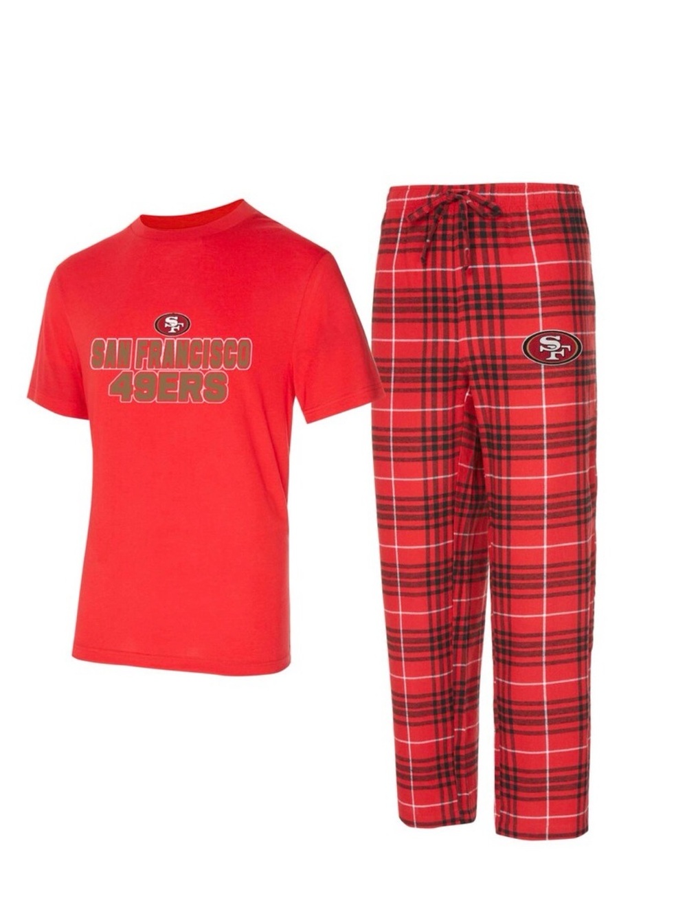San Francisco 49ers Red Pajama Set - Tee & Plaid Pants men’s 2XL